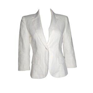 BOSTON PROPER Solid All White Long Sleeve 100% Linen Blazer Jacket Womens Size 6